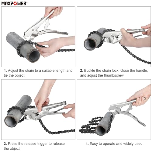 MAXPOWER Locking Chain Clamp, 9-Inch Locking Chian Pliers with 35.8-Inch Chain, 2 Pack - size: 35.8" Chain