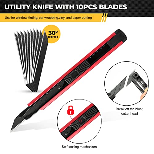 Gomake Vinyl Wrap Tool Kit Car Window Tint Installation Tools Wrapping Kit | Vinyl Wrap Squeegee Tool, 9mm Utility Knife, Film Cutter and Vinyl Tucking Tool Window Tint Kit for Car Wrapping - color: Red