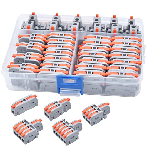 62Pcs Lever Wire Connectors, DIY Mini Compact Splicing Electrical Connectors Assortment Pack Kit for Quick Connect 24-12 AWG