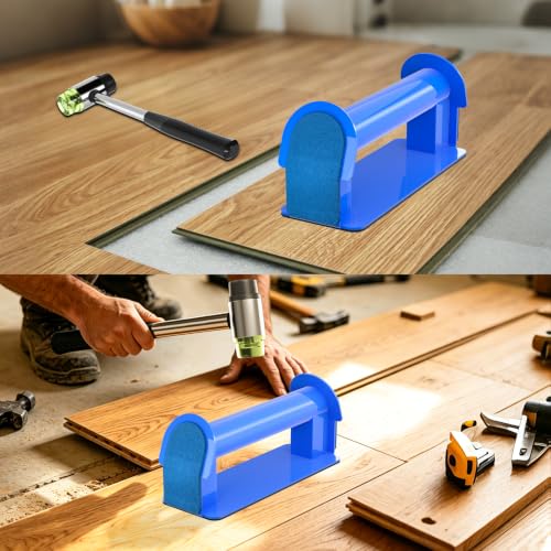 2026 Upgraded Floor Gap Fixer Tool for Laminate, Vinyl Plank, Hardwood –Iron Construction Heavy Duty Floor Gap Repair Tool with Extended Striking Area, Sticky Pads, Quiet Felt Pad & Hammer (Blue) - color: Blue