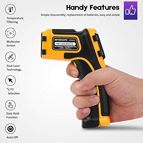 Infrared Thermometer Non-Contact Digital Laser Temperature Gun -58℉～1112℉(-50℃～600℃) Adjustable Emissivity IR Temp Gun - for Cooking, BBQ, Food, Fridge, Pizza Oven, Engine - Meat Thermometer Included