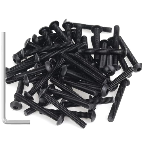 55 Pieces M4 x 30mm Button Head Socket Cap Screws, Thread Pitch 0.7mm, Sutemribor M4 Black Screws, 10.9 Grade Alloy Steel, Black Oxide Finish, Fully Threaded - size: M4 x 30mm, style: Button Head