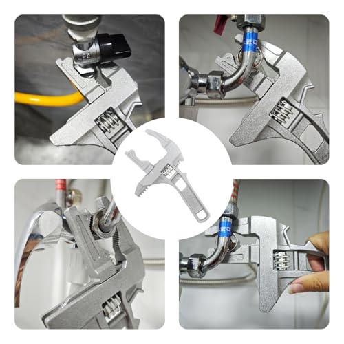 Stubby Adjustable Wrench, Large Opening Wrench Spanner, Aluminum Alloy Wide Jaw Spanner Repair Tool for Bathroom Washbasin Tube Plumbing Automotive