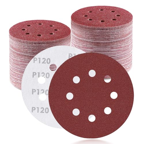 100Pcs 5 Inch Sanding Discs 120 Grit, Round Hook and Loop Sandpaper for Random Orbital Sander Pads(120 Grit) - style: 120G 100pcs