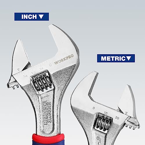 WORKPRO 6-Inch Adjustable Wrench, Wide Jaw, Metric/SAE Scales - size: 6 inch