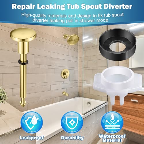 Enhon 2 Set Tub Spout Diverter Repair Kit (Polished Brass, Classic) | Includes 2 x Diverter Valve Stems, 2 x Cup Seals and 2 x Gates, Bathroom Shower Bathtub Leaky Faucet Repair Replacement Parts - color: Polished Brass