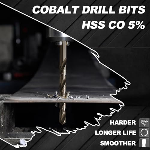 3/8 Cobalt Drill Bit for Metal and Hard Steel(5Pcs),M35 High Speed Steel Twist Jobber Metal Drill Bits,with Index Storage Case - size: 3/8 in (5 pcs)