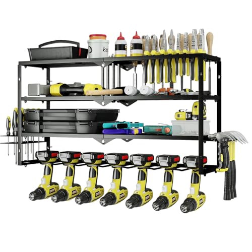 AZERPIAN Power Tool Organizer Heavy Duty Wall Mount Drill Tools Holder - size: 7 Slots 3Layers