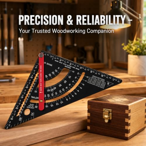 Carpenter Square 7 Inch – Adjustable Rafter Square with Laser-Engraved Scales, Aluminum Alloy Combination Framing Square for Woodworking, Angle Measurement, Saw Guide & DIY Projects