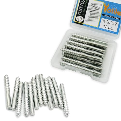 12 Pack 1/4-20 x 2 Inch Silver Hanger Bolts 1/4-20" Double Headed Bolts 1/4 Wood Dowel Screw Self-Tapping Screw Hanger Bolts for Furniture Screws Double Screw Threaded Rods Bolt 50mm Length - size: Silver 1/4-20"x2"-12PCS