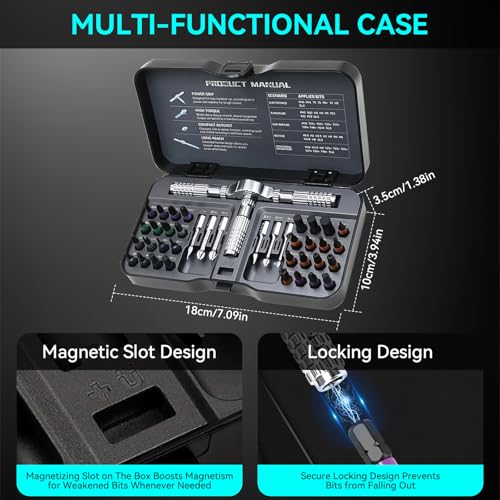 40-in-1 Precision Magnetic Ratchet Screwdriver Set with Case, Multi-Bit Screwdriver Kit with Torx & Hex Bits for Electronics Repair, Furniture Assembly & Home DIY (40PCS)