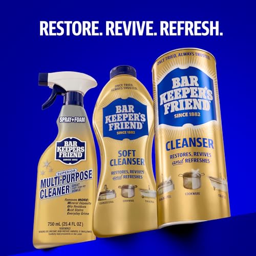 Bar Keepers Friend Soft Cleanser 13 oz + Spray & Foam Multipurpose MORE Spray Cleaner 25.4 oz, Multi Purpose Cleaner Bundle, Removes Grease, Rust Stains, Soap Scum & More in Home & Outdoors - size: 12.7 Fl Oz (Pack of 2)