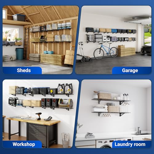 FLEXIMOUNTS 2-Pack 1x4ft 12-inch-by-48-inch Wall Shelf Garage Storage Rack Wall Mounted Floating Shelves, Black, Classic Series - color: Black, size: 2 pack-1x4 ft