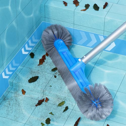 TidyMister Pool Brush for Cleaning Pool Walls, 20'' Pool Brush Head with Detachable Side Brush Nylon Bristles Pool Scrub Brush for Above Ground Pools Ingound Pools, Safe for Vinyl Liner - size: 19.8 Inch