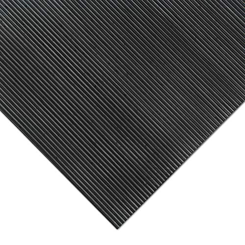 Rubber-Cal Fine Rib Corrugated Rubber Floor Mat - 1/8" x 4 ft x 6 ft Black - size: 72"L x 48"W x 0.1"Th