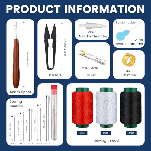 TLKKUE 40 Pcs Sewing Kit, Steel Needles for Hand Sewing with Threads - color: 3 Colors Thread