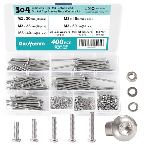 M3 Button Head Socket Cap Screws Bolts Washers Nuts Assortment Kit - size: Button M3x30/35/40/45/50 mm