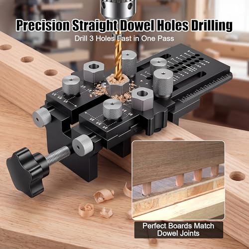 Dowel Jig Kit with Quick Positive Stop and Clamp, Adjustable Doweling Jig - color: Black