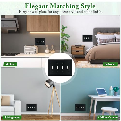 Matte Black Decorative Outlet Covers Wall Plates, Bamboo Fiber Light Switch Covers, Natural Material Electric Receptacle Switch Plate Outlet Cover of various styles (4 Gang Toggle 1 Pack) - size: 4 Gang Toggle 1 Pack