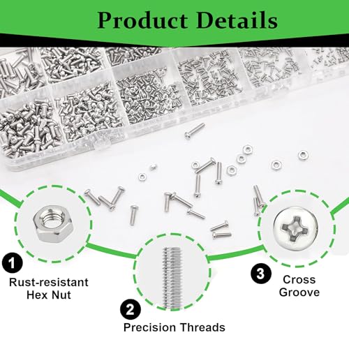 600Pcs M2.0 x 4mm / 5mm / 6mm / 8mm / 10mm Metric Micro Screws Nuts Assortment Kit, Phillips Pan Head, Tiny Machine Screws Assortment for Watch Repair, Electronics, RC Drones, Arduino, DIY Projects - size: M2x4/5/6/8/10-600Pcs