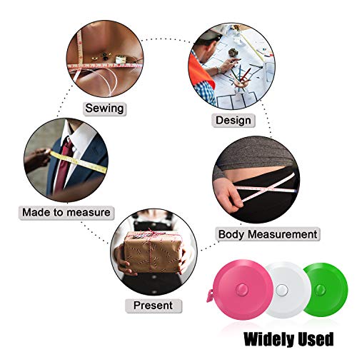 DiCUNO 3-Pack Soft Retractable Measuring Tape, 60-Inch 1.5 Meter, 3 Colors - color: 3 Colors (White/Green/Pink)
