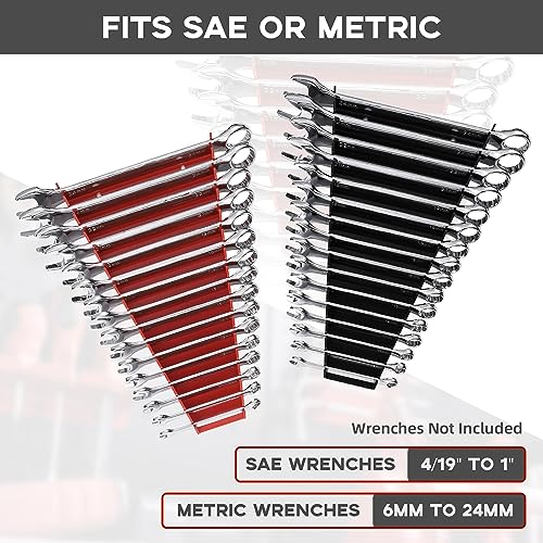 Reniteco Plastic Wrench Organizer, Premium High-density Wrench Holder, Large Wrench Racks for Wall and Tool Box, 96 Slots Fit SAE&Metric Wrench Tray(3Black3Green) - color: Red&black, size: 6PC