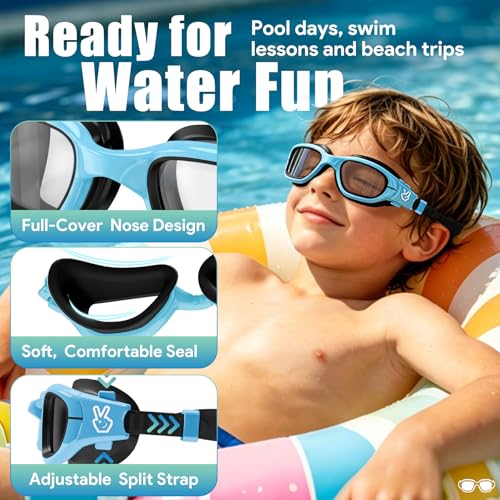 Vvinca Kids Swim Goggles, Swimming Goggles for Kids 3-14 Anti-Fog UV Protection No Leak Pool Glasses for Boys Girls - color: 10-green& Bluee