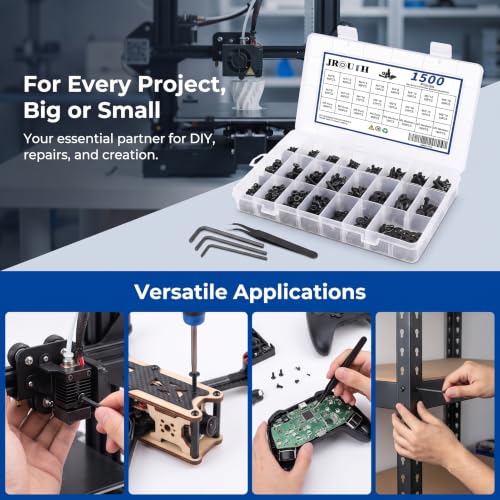 1500Pcs M2 M3 M4 M5 Hex Socket Flat Head Screws Assortment Kit - color: A Black Hex Flat Head Cap Bolts