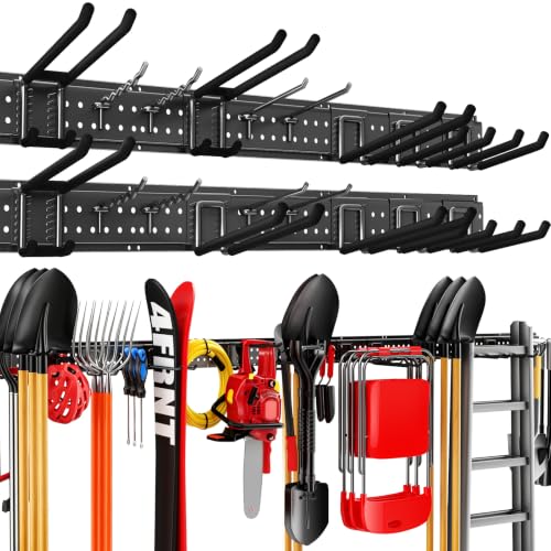 Garage Tool Organizer Wall Mount 99 inches with 18 Adjustable Heavy-Duty Hooks, Garage Organization, Garden Tool Storage Rack, Yard, and Shed, Holds Up to 750 lbs - size: 99" | 6 Panels + 18 Hooks