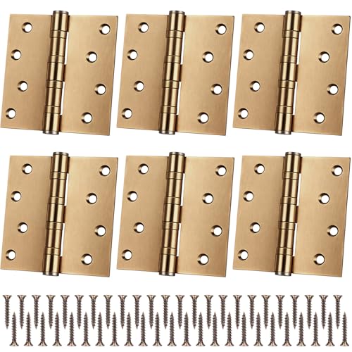 6 Pack Brass 4'' Ball Bearing Door Hinges, 4 x 4 Inch Exterior Door Hinge - color: Brass