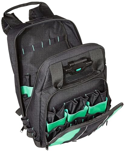 Amazon Basics Tool Backpack with LED Light, 55 Pockets, Padded Shoulder Straps, Tool Storage Bag, Black - size: Backpack