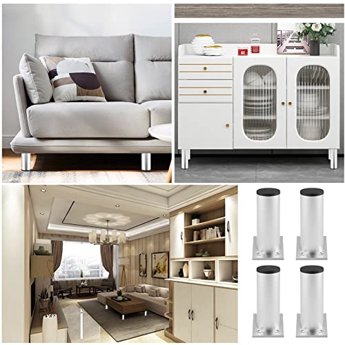 4-Pack Adjustable Aluminum Alloy Furniture Legs 4" Height Silver - color: Silver, size: 4 Inch