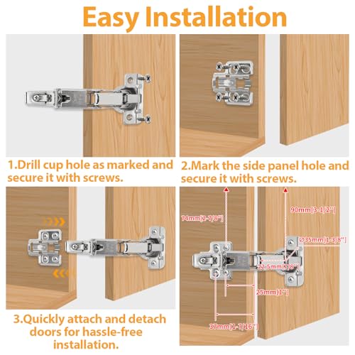 TamBee 175 Degree Hinges Frameless Cabinet Doors Hinges 48mm Concealed Hydraulic Adjustable Soft Closing Nickel-Plated Steel Buffer Dampers for Kitchen Corner, 1 Pair 2Pcs (Full Overlay) - size: 175° Full Overlay