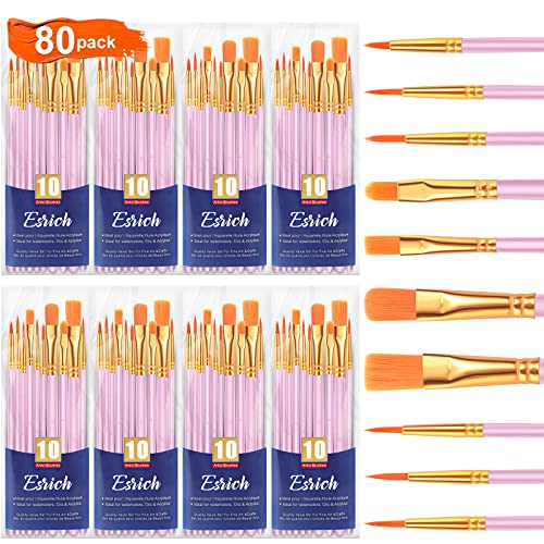 ESRICH 80PCS Pink Paint Brushes, Paint Brush for Acrylic Painting - color: Pink, size: 80