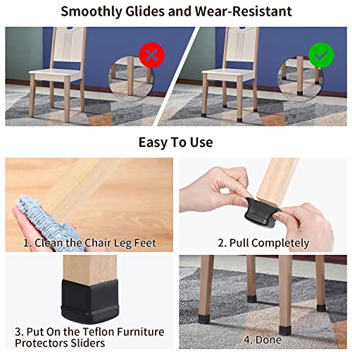 Ezprotekt 24Pcs Chair Leg Sliders for Carpet, Square Chair Glides for Rug - size: L-Black