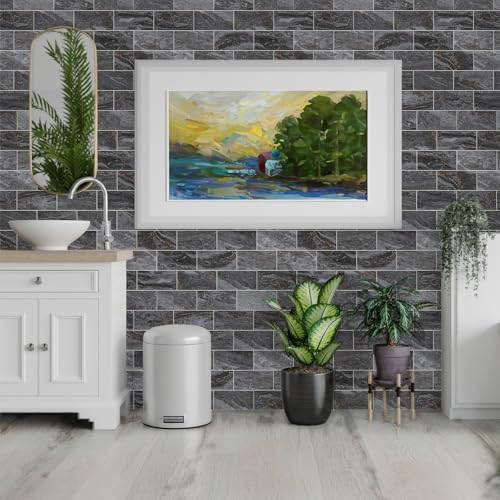 StyloVue 100 Pieces Peel and Stick Backsplash for Kitchen, 3" x 6" PVC Subway Tile 2026 Upgraded Gray-Gold Stone Backsplash Stick on Tile Elevate Kitchen Fireplace RV - color: Gray-Gold Stone