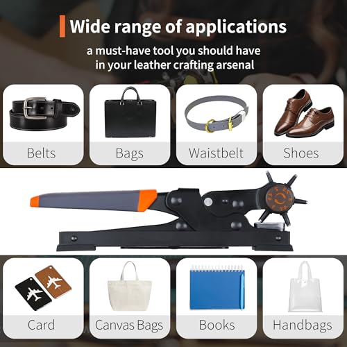 XOOL Revolving Punch Plier Kit, Leather Hole Punch Set for Belts, Watch Bands, Straps, Dog Collars, Saddles, Shoes, Fabric, DIY Home or Craft Projects, Heavy Duty Rotary Puncher, Multi Hole Sizes Make - style: Upgrade