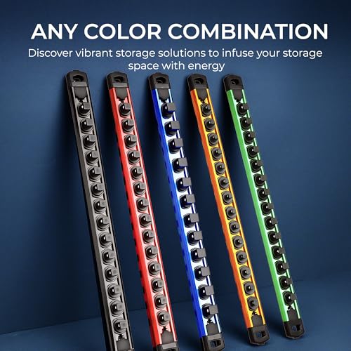 Reniteco Magnetic Socket Organizer, 3/8” Aluminum Alloy Rail, 14 Clips - color: Black, size: 3/8-inch Drive