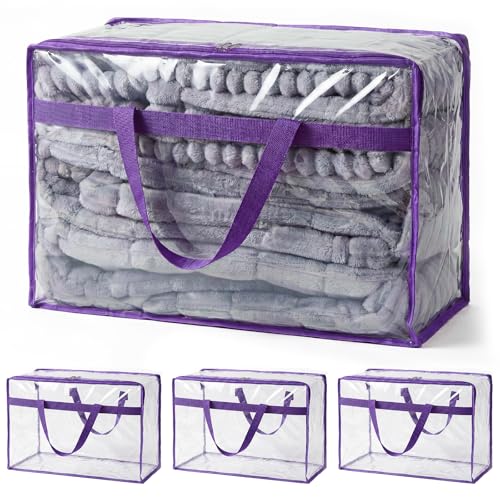 Blanket Storage Bags 4 Pack 60L Clothes Comforter Bedding Container Purple - color: D-Purple