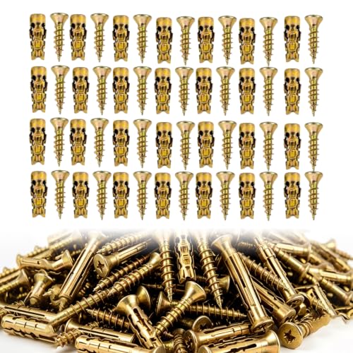 100 Pack 6×14mm Short Expansion Screw Set, Cabinet Hinge Repair Stripped Thread Restoration, Suitable for Tile Stone Wood and More