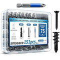 smseace 151Pcs Black Self Drilling Drywall Anchors with Screws Kit, 75Pcs #8 Self-Tapping Screw, 75Pcs Drywall Anchor, 1Pcs Drill bit Holds Upto 75lbs - color: Black