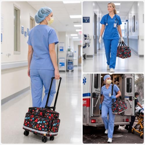 Medical Bag Rolling Roller Bag Trolley Duffel Nurses EMT CNA RN Empty for First Aid Responder Home Health Care Nursing Student Roll Duffle Bag Carry on Wheels Wheeled Work Physicians Doctor - color: Nurse