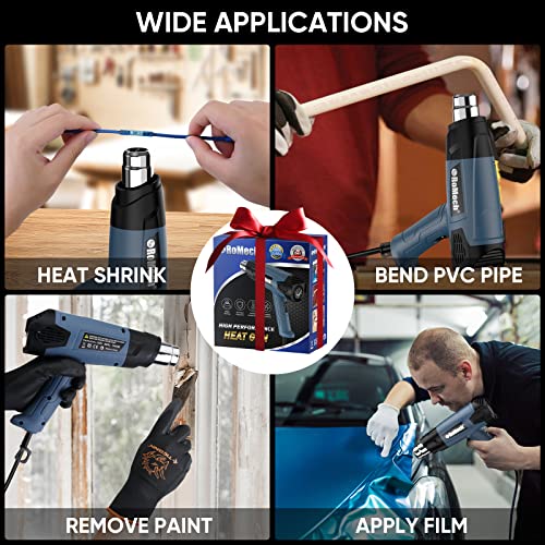 ROMECH 1500W Heavy Duty Heat Gun, Variable Temperature Control Hot Air Gun Kit with 2 Air Flow 120°F~1200°F and 4 Nozzles for Crafts Shrink Wrap (Blue) - color: Blue