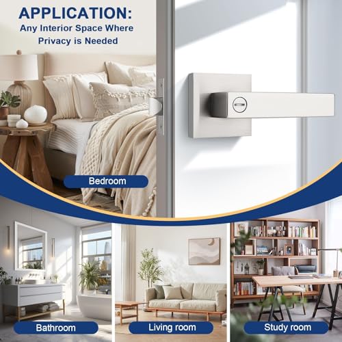 KNOBWELL 6 Pack Brushed Nickel Door Handle, Privacy Lever Doorknob Bedroom Lever Knob with Lock, Heavy Duty Interior Handleset(No Key) - color: Brushed Nickel