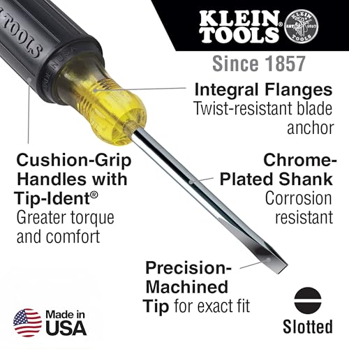 Klein Tools 85445 Screwdriver Set, Made in USA, Slotted, Phillips and Square Tip Drivers, Non-Slip Cushion Grip, 5-Piece - style: 5-Piece Screwdriver Set