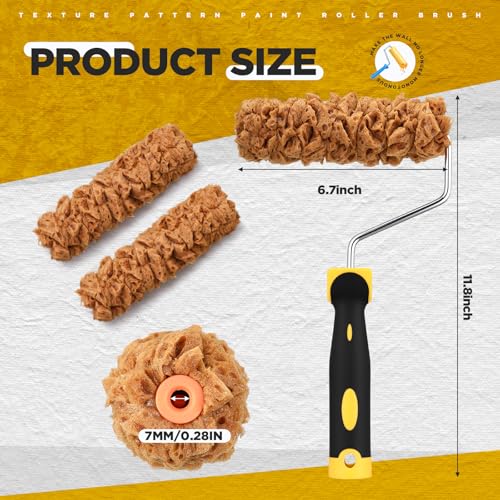Threlaco 3 Pcs Texture Sponge Paint Rollers with Frame, 6in Roller for Wall