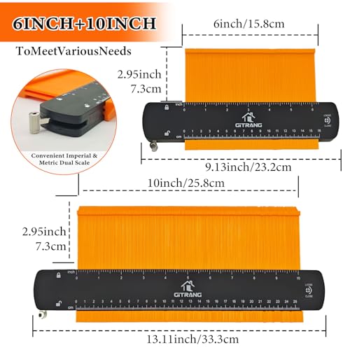 Contour Gauge 2-Pack with Lock, 10-Inch & 6-Inch Profile Tool Set for Woodworking & Tiling, Dual-Scale Measurement, Ideal Gift for DIY Enthusiasts, Carpenters, Home Improvement Projects - style: 10+6 inches