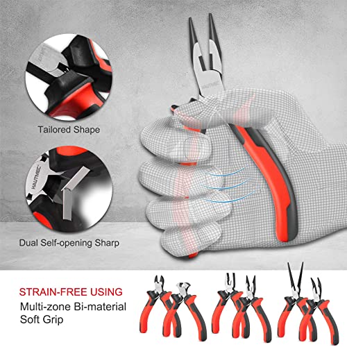 HAUTMEC 6PCS Mini Pliers Set High Leverage Multi Small Pliers Tool Set with Small Needle Nose Pliers Set, Linesman, Long Nose, Bent Nose, Diagonal Cutters, End Cutting Plier for Jewelry and Electronic - color: 6pcs Mini Plier Set