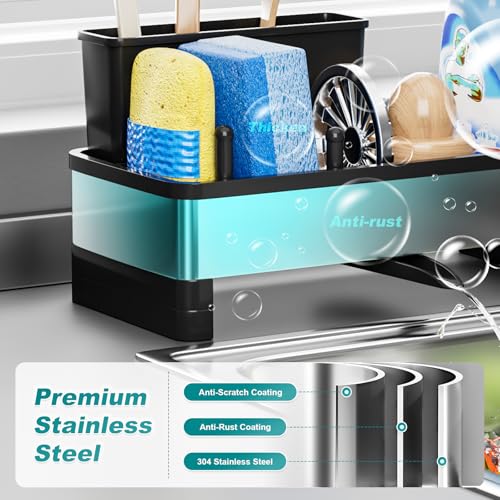 Ewaiira Stainless Steel Sink Caddy, Sponge Holder for Kitchen Sink 9.8″ - color: A-black