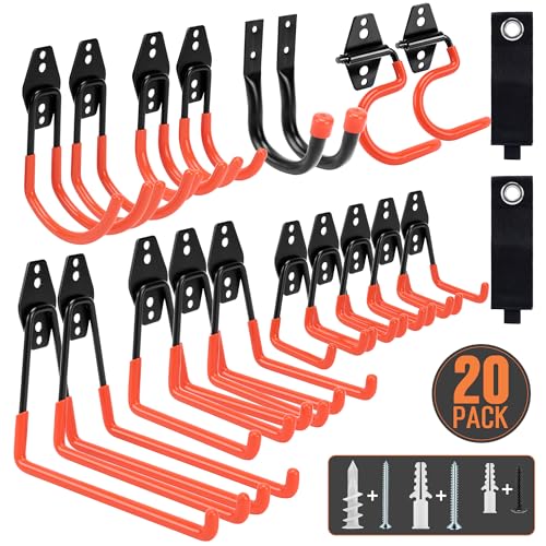 TONDA Garage Hooks, 20 Pack Wall Storage Hooks for Bike, Ladder and Tools - color: Orange